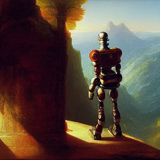 Prompt: a robot standing on the ledge by thomas cole