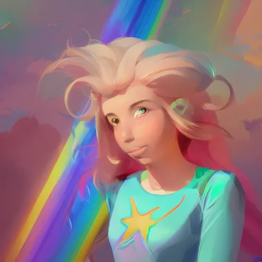 Image similar to painted portrait of a rainbow brite, fantastically pastel colors, octane render, matte painting concept art, official fanart behance hd artstation by jesper elsing, by rhads and makoto shinkai and lois van baarle and ilya kuvshinov and rossdraws