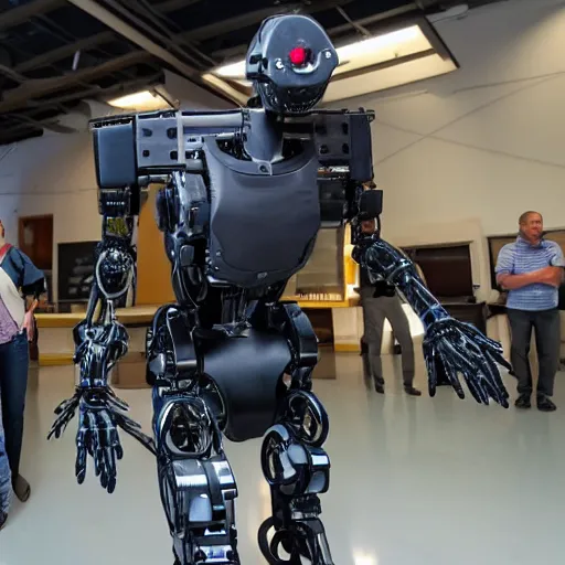 Image similar to boston dynamics humanoid robot dancing. dslr photo. press release