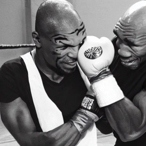 Image similar to photo of mother teresa boxing match with mike tyson