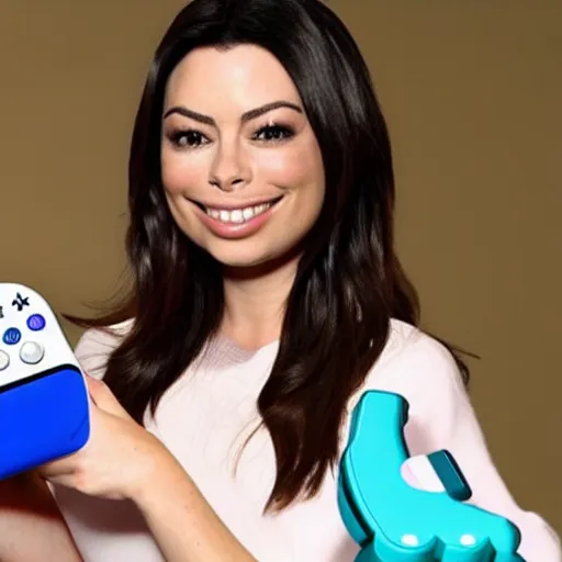 Image similar to miranda cosgrove holding a playstation 5 video game controller