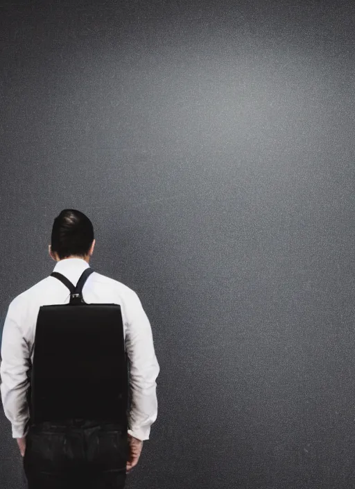 Image similar to a 3 5 mm photo from the back of a teacher standing in front of a blank blackboard, symmetrical, bokeh, canon 5 0 mm, cinematic lighting, film, photography, depth of field, award - winning, bokeh