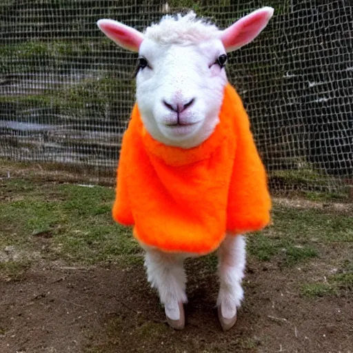 Image similar to cute little sheep wearing orange inmate clothes