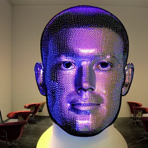 Image similar to a 3d human head made up of shiny holograms