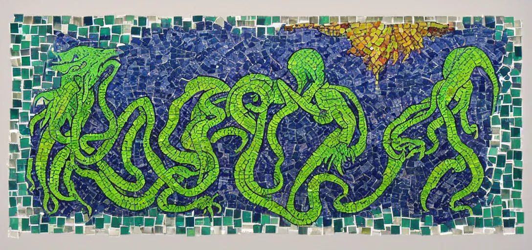 Image similar to impressionistic mosaic of cthulhu