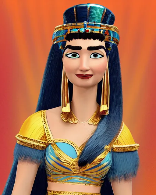 Image similar to cleopatra as a pixar character, head and shoulders