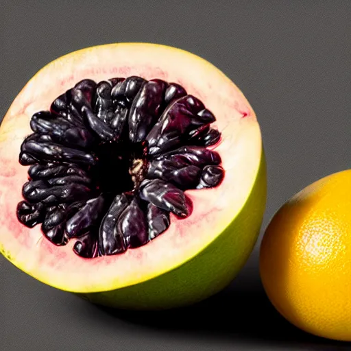 Image similar to centered hyper-realistic single piece of fruit, gray background