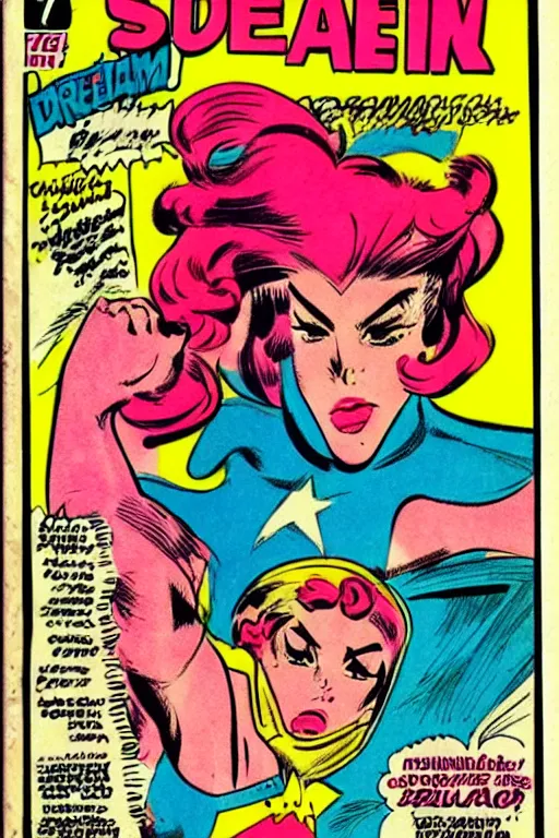 Image similar to !dream super hero girl drawn by Jack Kirby, vintage 70s comic cover