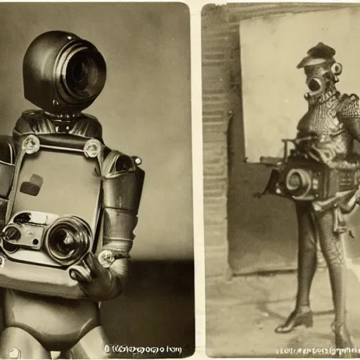 Prompt: cyborg on old photography