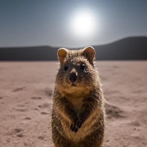 Image similar to an quokka on the surface of the moon, 🌕, canon eos r 3, f / 1. 4, iso 2 0 0, 1 / 1 6 0 s, 8 k, raw, unedited, symmetrical balance, wide angle