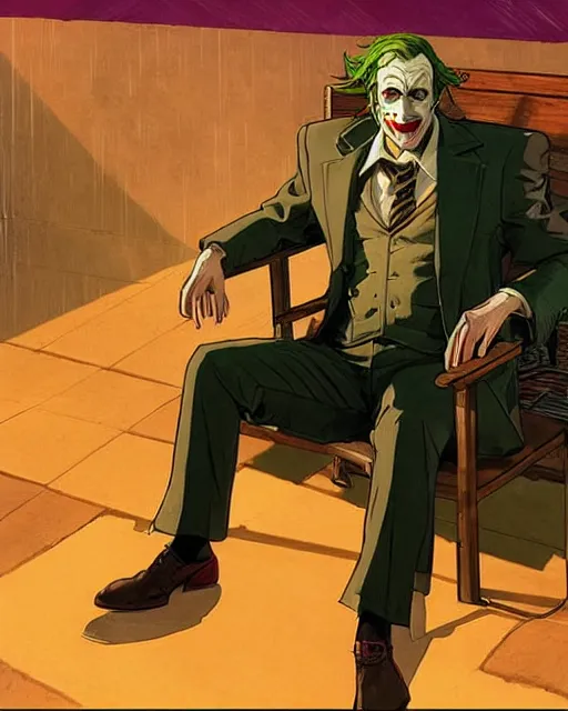 Prompt: portrait of saul goodman as the joker, gta loading screen, art by makoto shinkai and peter elson, bernie wrightson