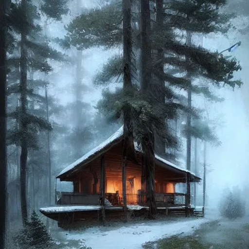 Image similar to a cabin in the woods by greg rutkowski