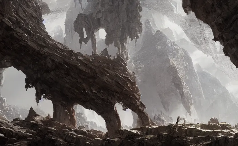 Prompt: a colossus made from transparent crystals, high in the mountains, greg rutkowski, 8 k, shallow depth of field, intricate detail, concept art,