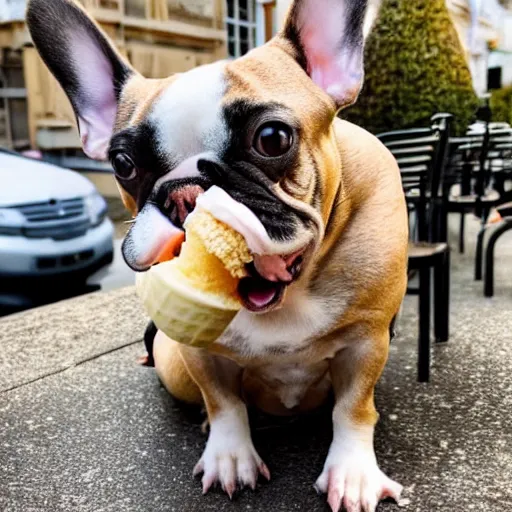 a french bulldog eating an ice cream cone while | Stable Diffusion ...