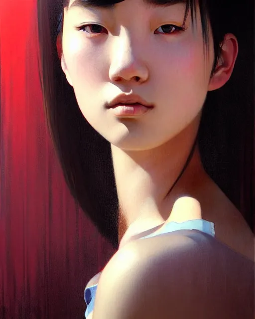 Image similar to stylized portrait of an artistic pose, composition, young asian girl, realistic shaded, fine details, realistic shaded lighting poster by ilya kuvshinov, magali villeneuve, artgerm, jeremy lipkin and michael garmash and rob rey