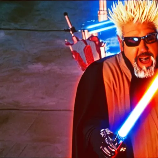 prompthunt: Guy Fieri in Star Wars, Jedi Knight, blue light saber