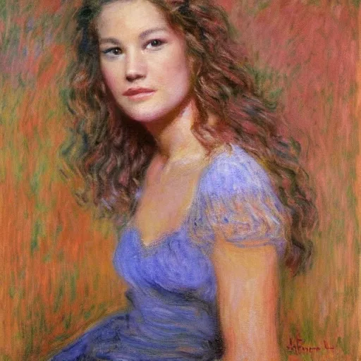 Image similar to portrait of a young diane lane by claude monet, impressionist, hd, beautiful, glamorous, award winning, 4 k