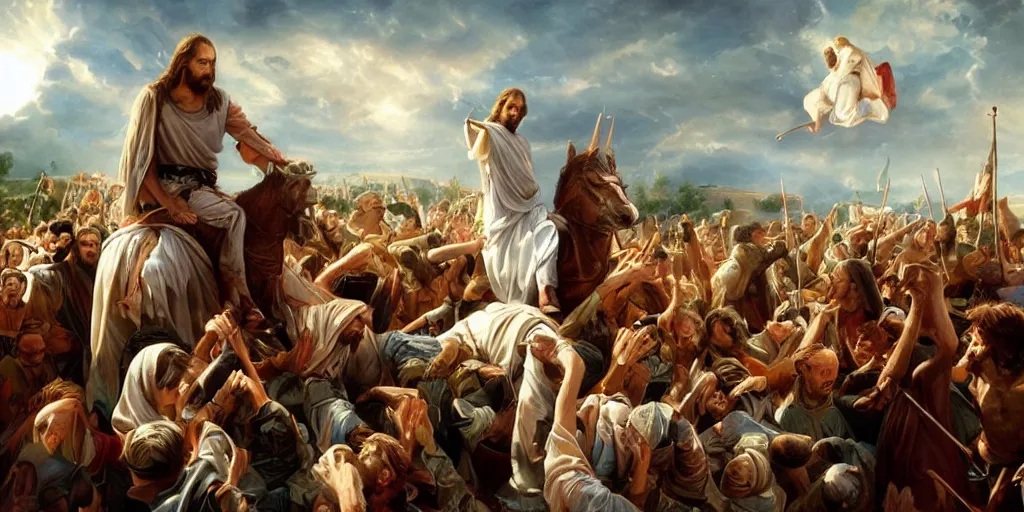 Image similar to Large scale battle jesus christ