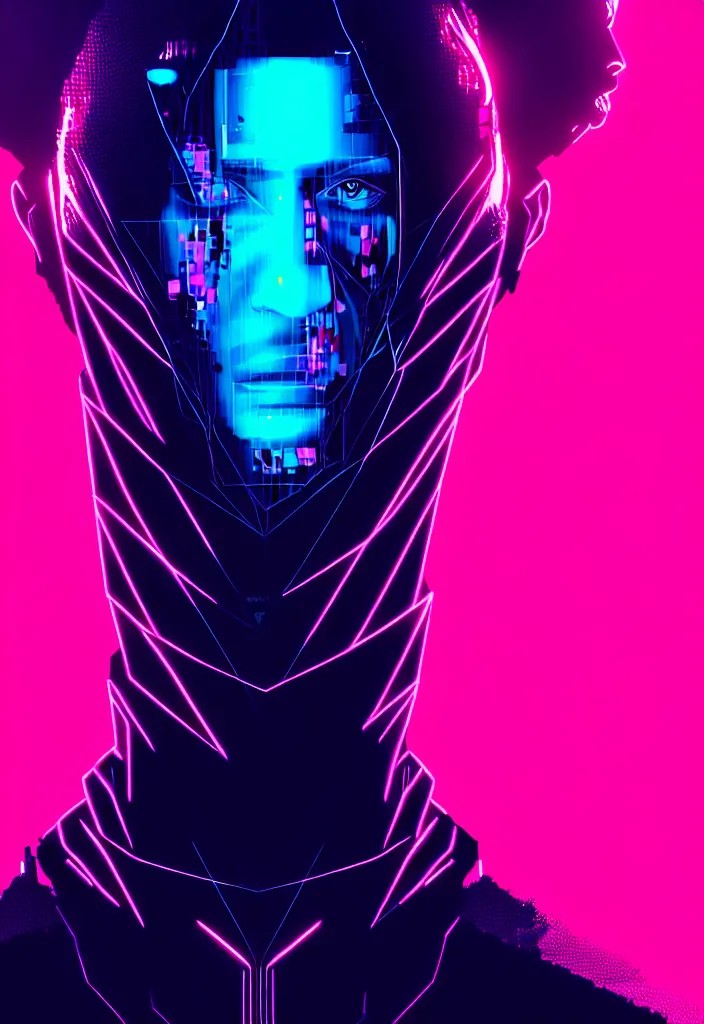 Prompt: digital portrait of lex fridman, cyberpunk, glitchcore, synthwave art, detailed, masterpiece, trending on artstation, featured on pixiv, hd, 4 k, 8 k