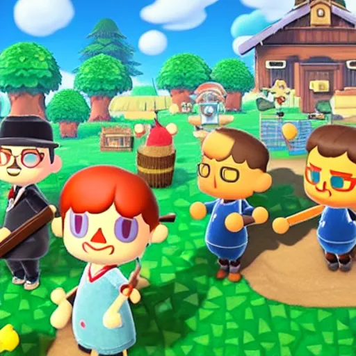 Image similar to village from animal crossing going on a shooting rampage