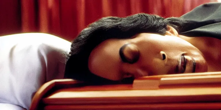 Image similar to photo still of michael jackson unconscious inside a coffin, full-shot, 4k