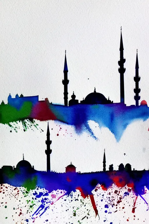 Image similar to minimalist watercolor splash ink art of istanbul skyline