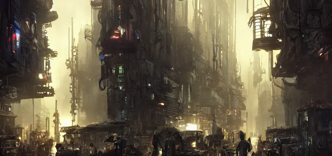 Prompt: science fiction cybertech city street scene, blade runner style, dramatic lighting, cinematic, establishing shot, extremly high detail, foto realistic, pirates of the carribean, cinematic lighting, post processed, concept art, artstation, matte painting, style by eddie mendoza, raphael lacoste, alex ross