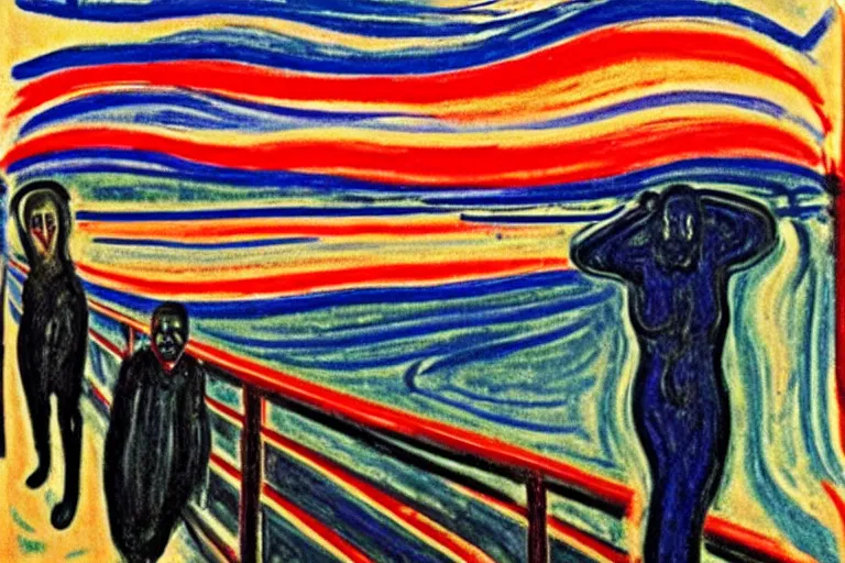 Image similar to Edvard Munch's 'kanye west in the style of the scream', painting, expressionism, music notes, music notes