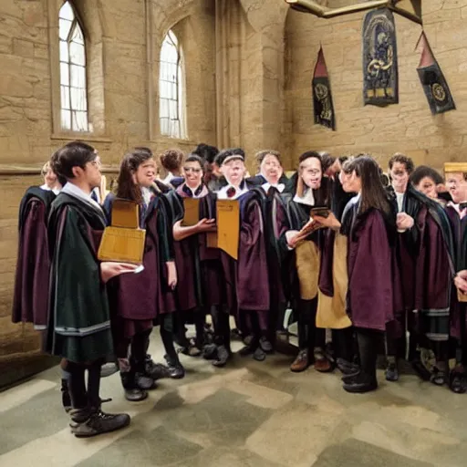Image similar to Photo of Hogwarts students looking at their smartphones