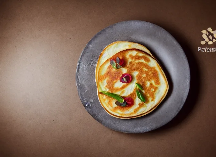 Image similar to potato on a pancake, professional food photography, studio lighting, plating