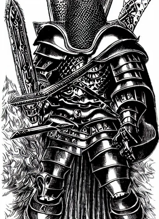 Image similar to wrewolf armored knight by kentaro miura