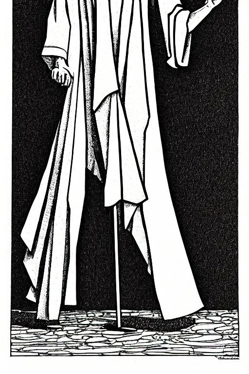 Image similar to larry david as god, full body, pen - and - ink illustration, etching, by russ nicholson, david a trampier, larry elmore, 1 9 8 1, hq scan, intricate details, stylized border