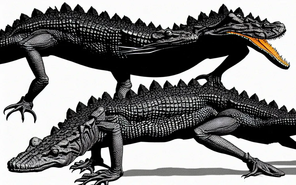 Prompt: Photomorph that fuses a crocodile with a crow, realistic anatomy