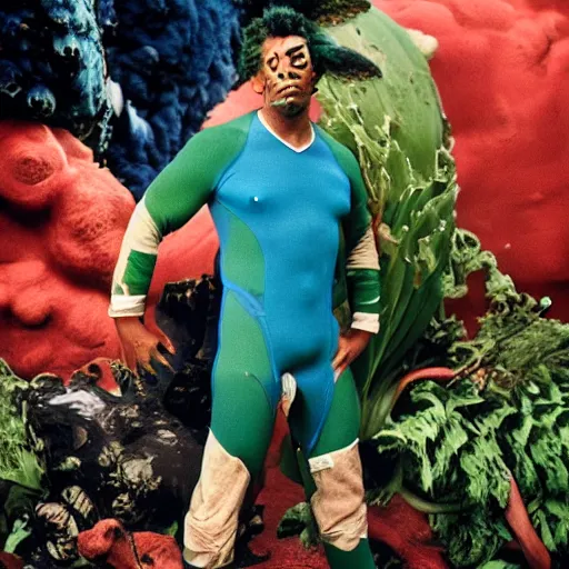 Prompt: Candid portrait photograph of Captain Planet, taken by Annie Leibovitz