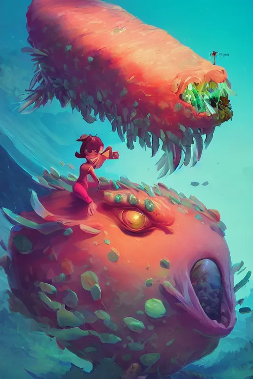 Image similar to creature animal sushi cristal very big eye roots cactus elemental flush of force nature micro world fluo fishscale, behance hd by jesper ejsing, by rhads, makoto shinkai and lois van baarle, ilya kuvshinov, rossdraws global illumination