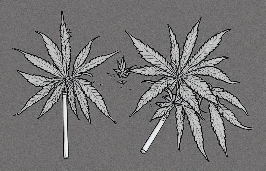 Prompt: botanical diagram of cannabis, pencil and pen illustration