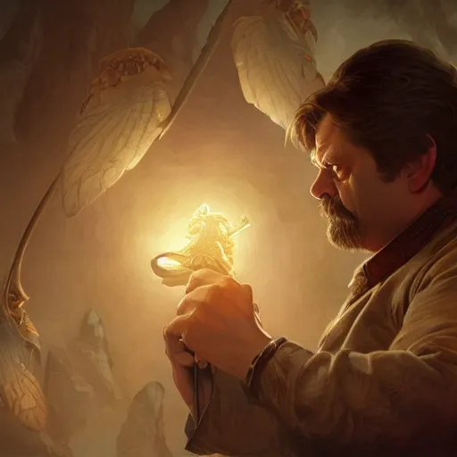 Prompt: Ron Swanson, D&D, fantasy, intricate, cinematic lighting, highly detailed, digital painting, artstation, concept art, smooth, sharp focus, illustration, art by Artgerm and Greg Rutkowski and Alphonse Mucha