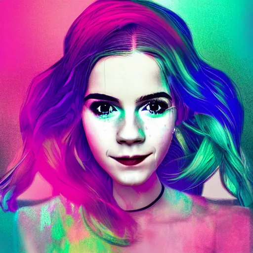 Prompt: a digital portrait of belle delphine, digital art by emma watson, instagram contest winner, computer art, glitch art, dystopian art, glitchy