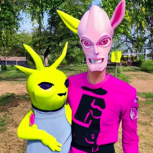 Image similar to pink alien with tall ears and yellow eyes fortnite character c 9. 0