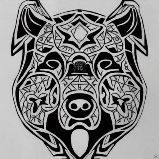 Image similar to tattoo design, stencil, tattoo stencil, traditional, a world famous tattoo of a geometric dog