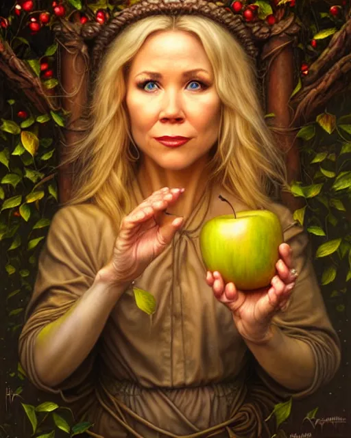 Image similar to detailed portrait of christina applegate apple!! gate!! by tomasz alen kopera and peter mohrbacher and johanna martine! and margaret keane! coherent luminescent