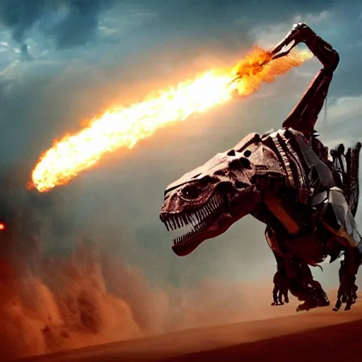 Image similar to T-Rex transformer, Michael Bay, cinematic, imax,