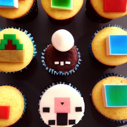 Image similar to cupcake inspired by minecraft, closeup, professional food photography