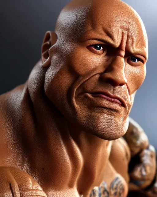 Image similar to close up shot of dwayne johnson action figure. dnd, high fantasy. royo, artgem, wlop