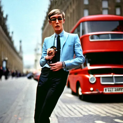 Image similar to kodachrome photograph of a stylish young man in 1 9 6 7 london