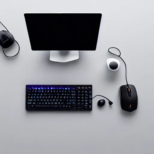 Image similar to top down photo of a desk with a gaming keyboard and gaming mouse on, photorealistic