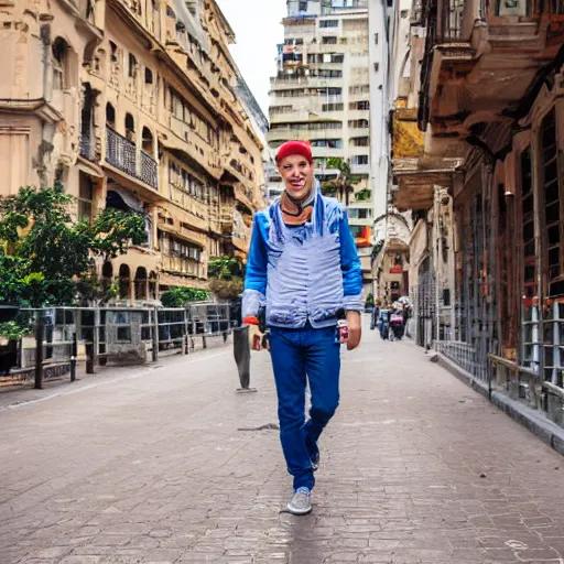 Prompt: an ukranian blonde guy taking a tour in buenos aires city, photographic