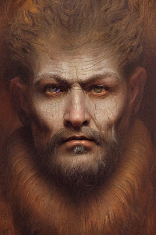 Prompt: beautiful oil clean painting biomechanical portrait of man face by gustave dore, wayne barlowe, rembrandt, complex, stunning, realistic skin color, 4 k, high res, awardwinning, masterpiece, realistic lighting