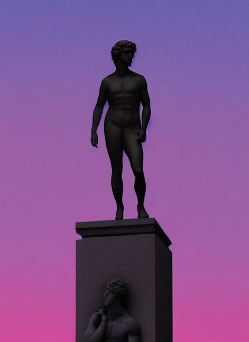 Image similar to statue of david, beeple, vaporwave, retrowave, tonal separation, black background, glitch, strong contrast, pinterest, trending on artstation