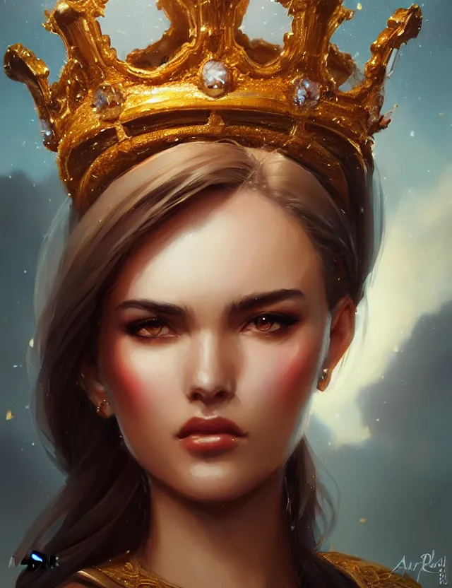 Image similar to blurred background. close-up portrait of a goddess in crown, by Artgerm and greg rutkowski